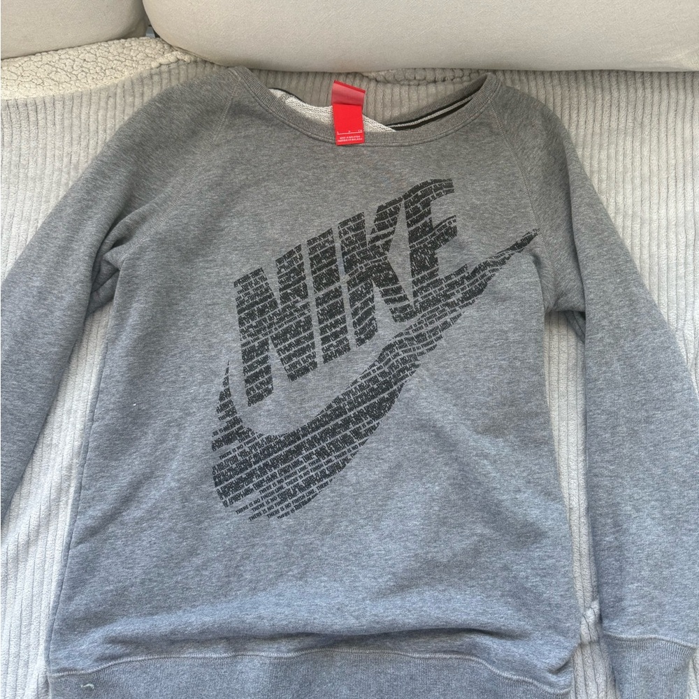 Gray Sweatshirt with Red Tag